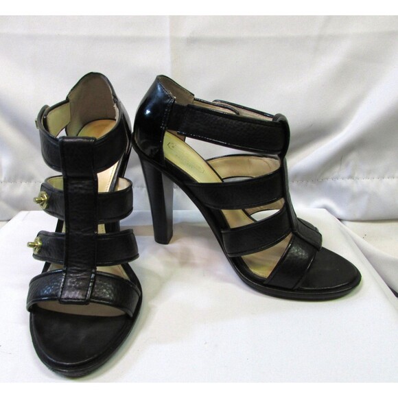 Coach Shoes Womens Size 6 Black Leather Strappy Sandals Heels Turnlock Gold - Picture 1 of 15